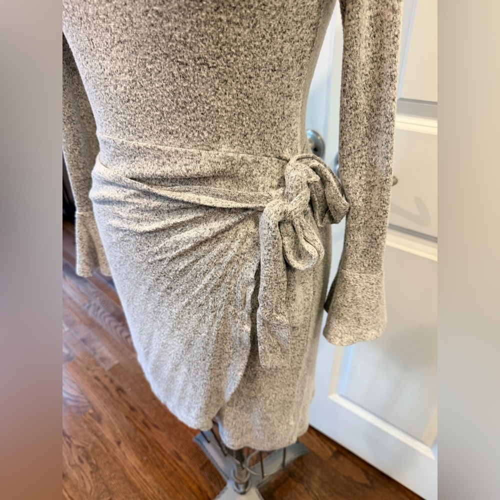 Gray Side Tie Bodycon Dress Small Long Sleeve Knit Dress - Picture 2 of 9